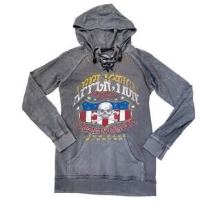 Affliction Sweatshirt Lace Up Studded Skull Grunge Hoodie Logo USA Size Medium